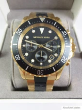 Michael Kors Everest Two Tone Gold & Black Chronograph Watch MK8979 + Box  NWOT