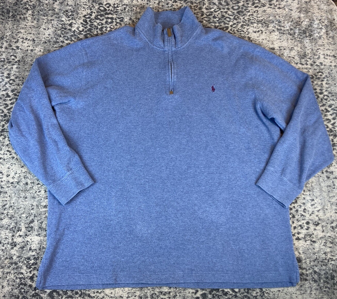 Polo Ralph Lauren 1 4 Zip Pullover Uomo 2XLT Blu Felpa Preppy Casual Pony