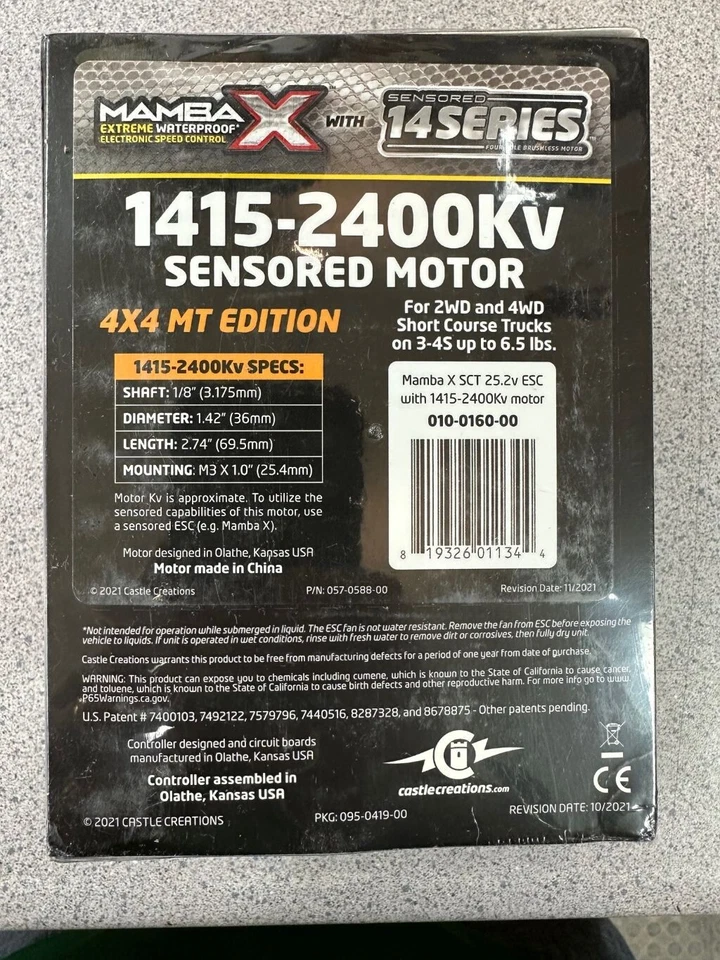 Castle Creations Mamba X SCT 1/10 Brushless Combo w/1415 Sensored Motor 2400kV - Image 2 of 4