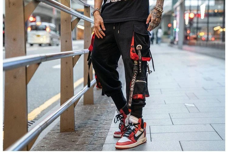 Pantalones Cargo De Hip Hop Para Hombre De Chándal Con Cintas | eBay