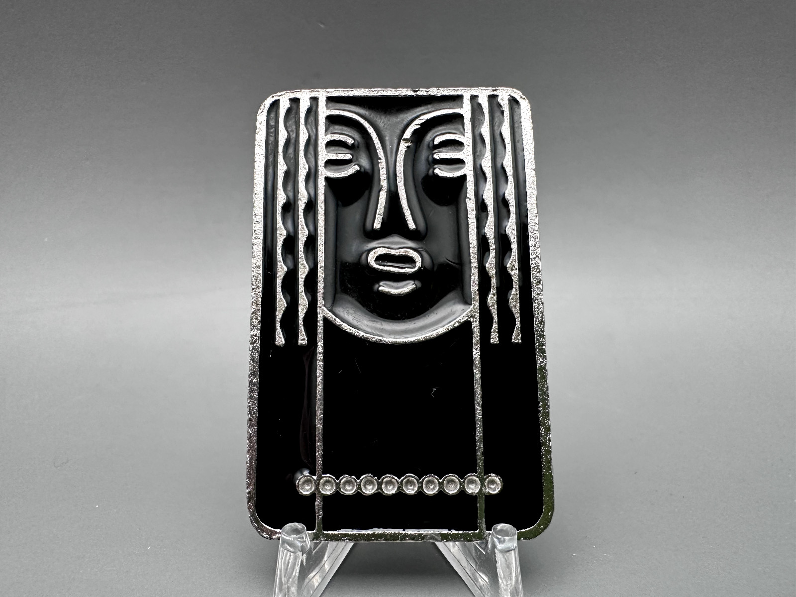 1970's CHARLES OF THE RITZ BLACK ENAMEL & PEWTER PIN - A758