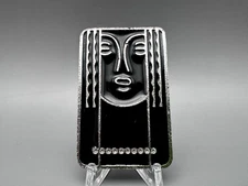 1970's CHARLES OF THE RITZ BLACK ENAMEL & PEWTER PIN - A758