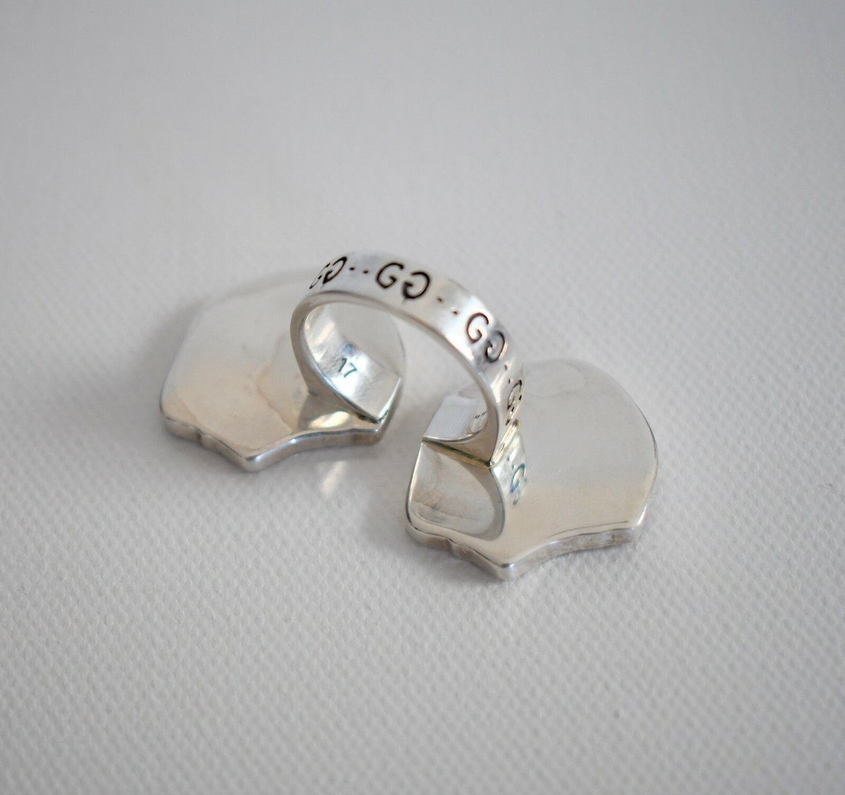 GUCCI Italy Enamel GHOST DOUBLE SKULL .925 STERLING SILVER
