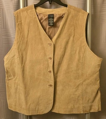 Outbrook Tan Suede Leather Womens Button Lined Vest Sz 3XL