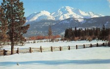 Merced CA California Mt Shasta Winter Snow Farm Wood Fence Vtg Postcard H55