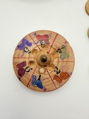 Vintage Folk Art Wooden Spinning Gambling Game Horse Tokens Box Set