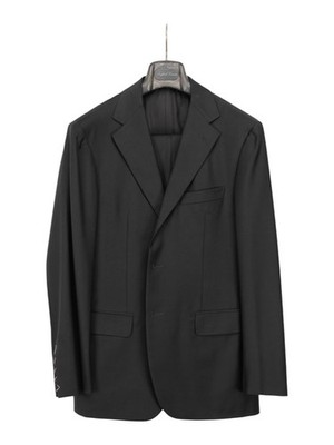 $2200 RAFFAELE CARUSO Black Solid Suit LORO PIANA Wool Super 130's