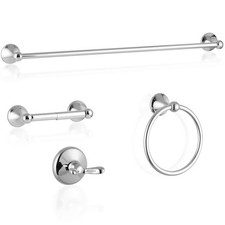 Bathroom Hardware Set Polished Chrome Bath Towel Bar 4-Piece, Elegant Bathroom