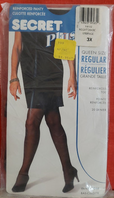 Vintage Pantyhose Secret Plus Reinforced Panty Color Nightshade Size 3X BSECP2