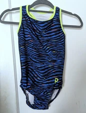 Plum Practicewear Gymnastics Leotard Racerback Blue Black Neon Trim Size AXS