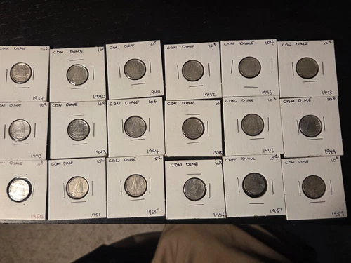 Lot of 18 Canadian SILVER dimes