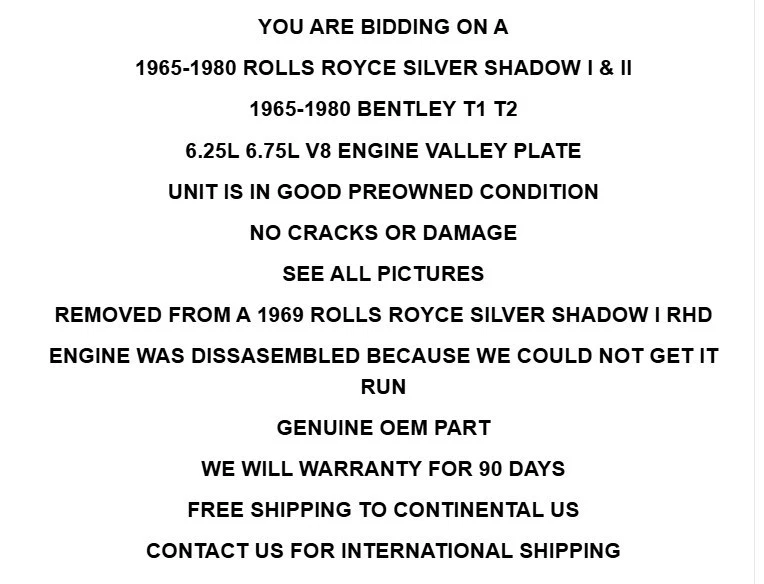 Rolls Royce Silver Shadow Engine Valley 1965-1980 placa central fabricante de equipos originales con garantía Foto 2 de 4