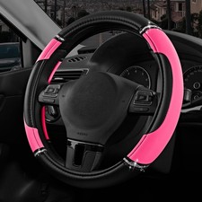 Hot Pink Leather Steering Wheel Cover Antislip Universal Fit 14.515
