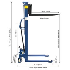 Manual Hydraulic Pallet Stacker 2200lbs 63