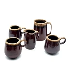 Vintage McCoy Pottery USA Brown Drip Glaze Coffee Mugs Creamer Set of 5