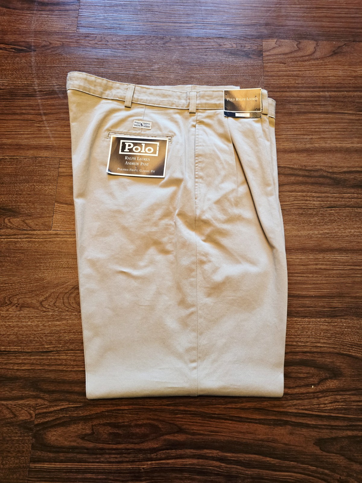 ​VTG NWT Polo Ralph Lauren Andrew Pant 40x34 Pleated Chino Khaki Deadstock 90s