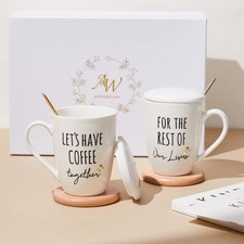 AW BRIDAL Newly Engaged Unique Ceramic Coffee Mugs - Set of 2 Engagement Gifts