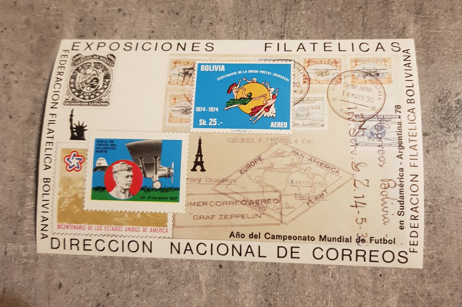 BOLIVIA-1978-CENTENARY UPU -GRAF ZEPPELIN-SOCCER MINIATURE SHEET IMPERFORED MNH