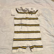 Ralph Lauren Striped Romper One-Piece 6M White Navy Yellow Cotton Collared