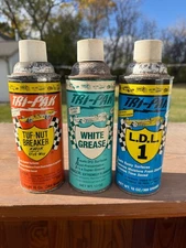 Vintage 1970s Lot (3) Tri-Pak Auto Oil Cans Lubricants - Race Car Graphics