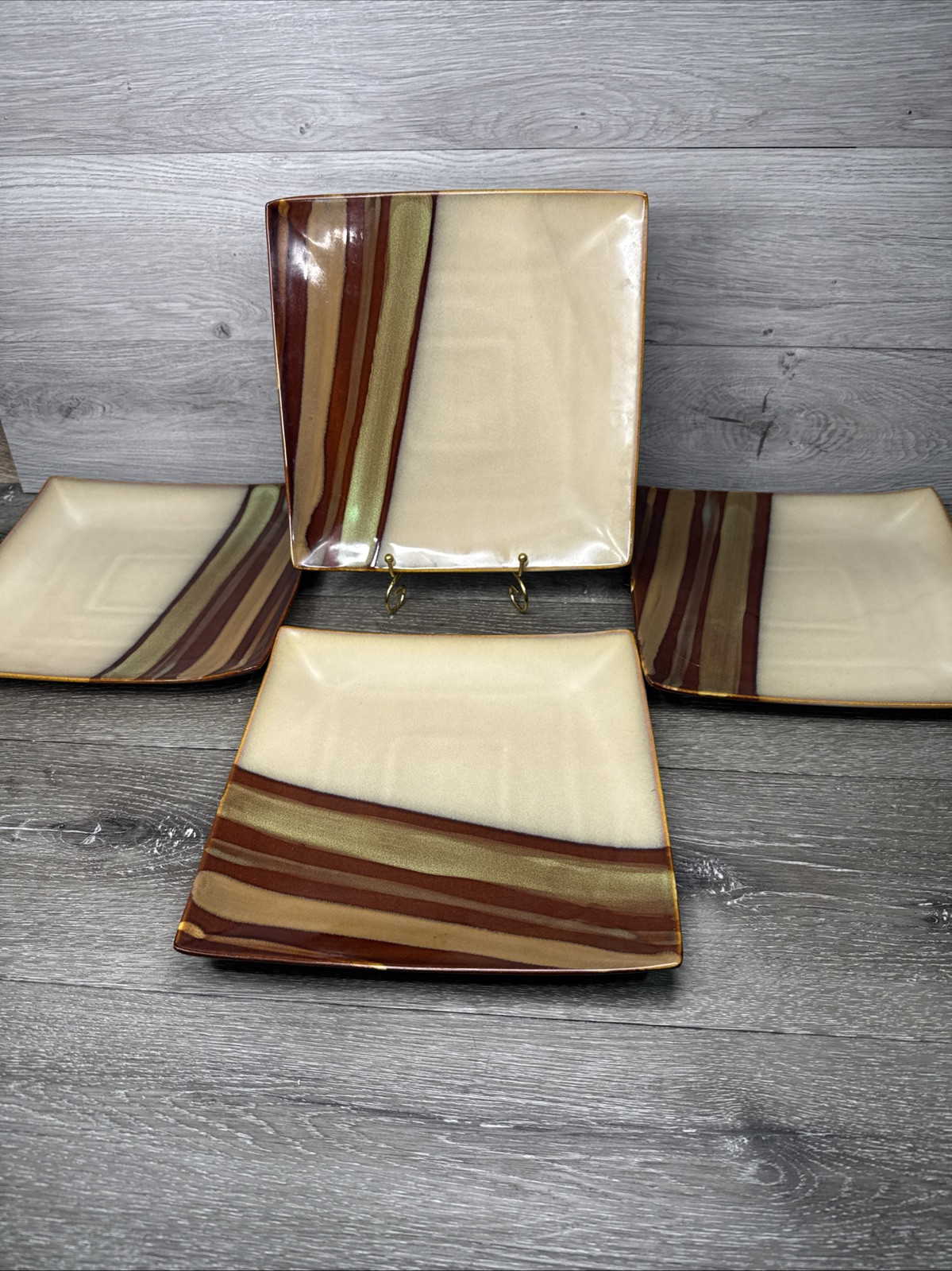 Sango Avanti Brown 4722 11" Square Dinner Plates Handcrafted