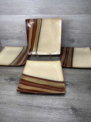 Sango Avanti Brown 4722 11'' Square Dinner Plates Handcrafted~set Of 4