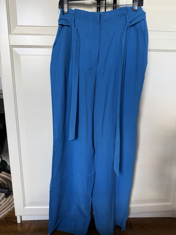Reserved Blue Paperbag Wide-Leg Tie Zip Rayon Pants Women Regular L NWT