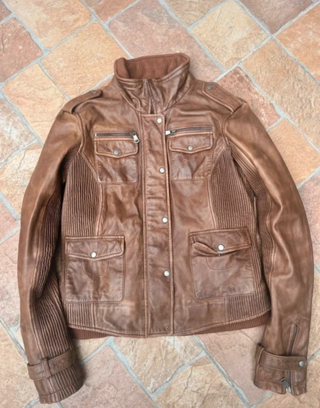 Giacca Pelle Rehard Italy Marrone Donna Donna Taglia M Biker Vintage