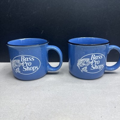 Pair Of Bass Pro Shops 16oz Ceramic Speckled Mugs Cups Coffee Blue, Nice