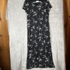 VTG  Y2K AGB Byer California Maxi Slip Dress SZ 16 Black Print Slinky Lined 90s
