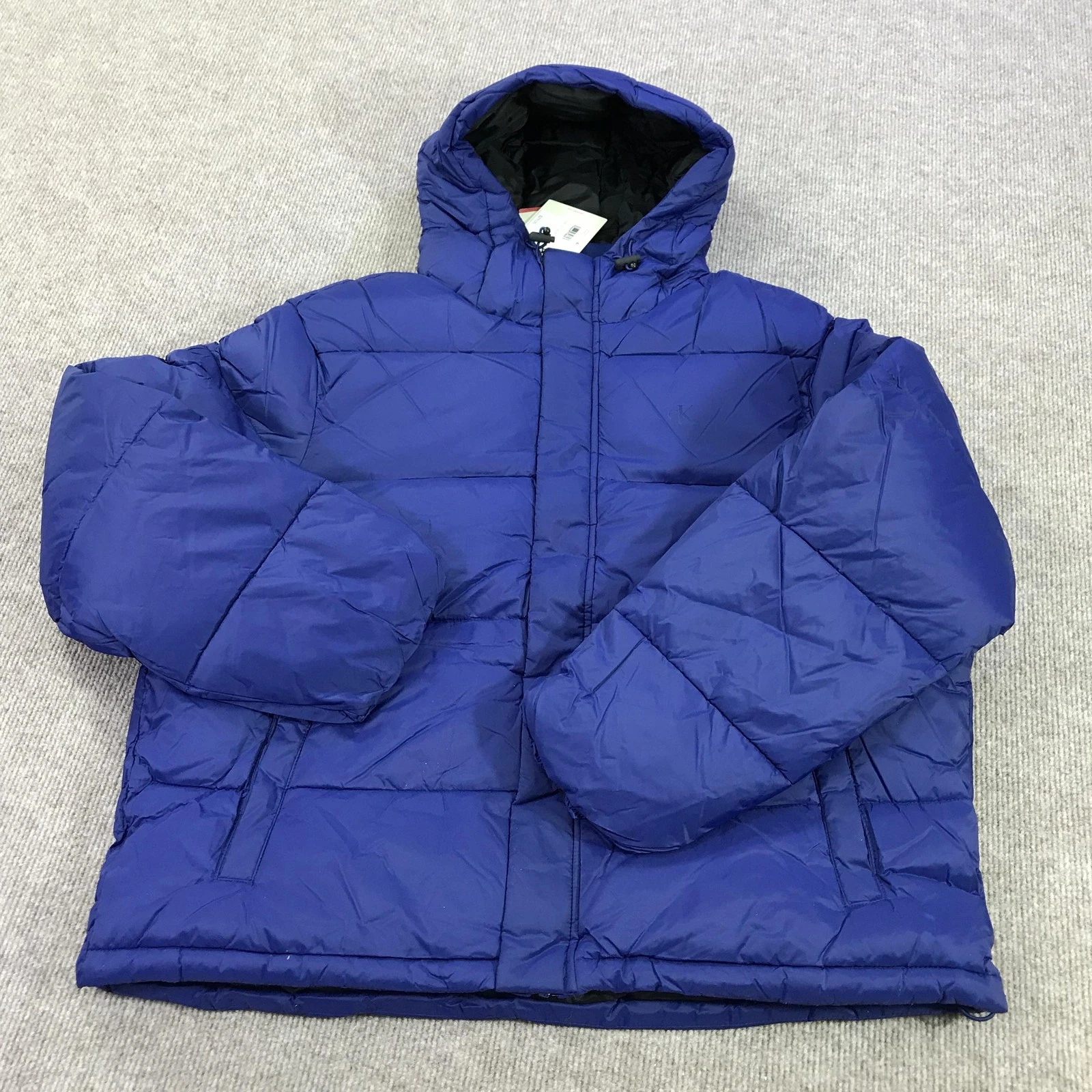 Calvin Klein Jeans Jacket Mens 2XL Blue Hooded Puffer Water Wind Resistant Warm