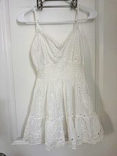 LoveShackFancy White Cotton Eyelet Lace Smocked V-Neck Sundress XS
