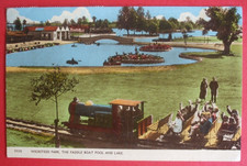50s NORTHAMPTONSHIRE P/C KETTERING WICKSTEED PARK PADDLE BOAT POOL LAKE TRAIN