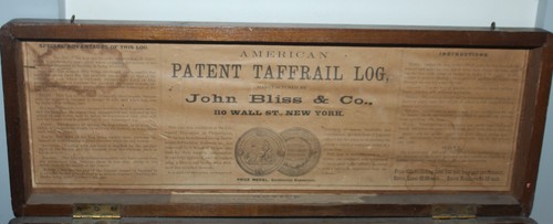 ORIGINAL ANTIQUE WOODEN Box & Label JOHN BLISS & CO PATENT TAFFRAIL LOG Lot LD
