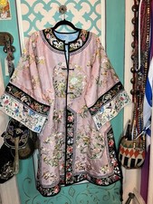 Chinese Kimono Embroidered Robe Jacket w/ Frog Closures, Pink Floral