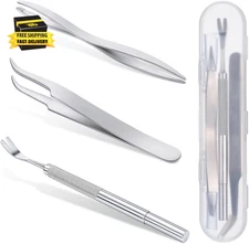 3 in 1 Tick Remover Kit, 3 Pack Stainless Steel Tick Tweezers, Ticks Fork and Po