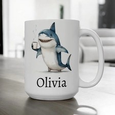 Personalized Shark Mug, Ceramic Shark Coffee Mug 11oz 15oz, Custom Name