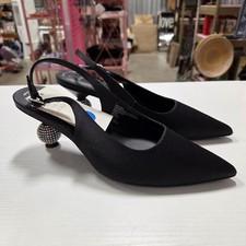 A New Day Simone Black Satin Rhinestone Sphere Heel Slingback Pumps Womens 7