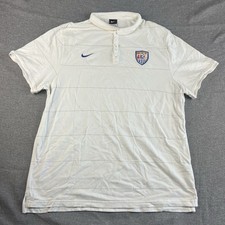 USA Soccer Polo Shirt Mens XXL Nike White Striped Cotton Short Sleeve USA Logo