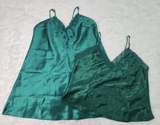 Vintage Victoria's Secret Gold Label Satin Sleep Set Women's Size L Emerald 2PC