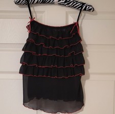 Vintage Morbid Threads Tiered Ruffle Sheer Sleepwear Lingerie Cami Red  Black