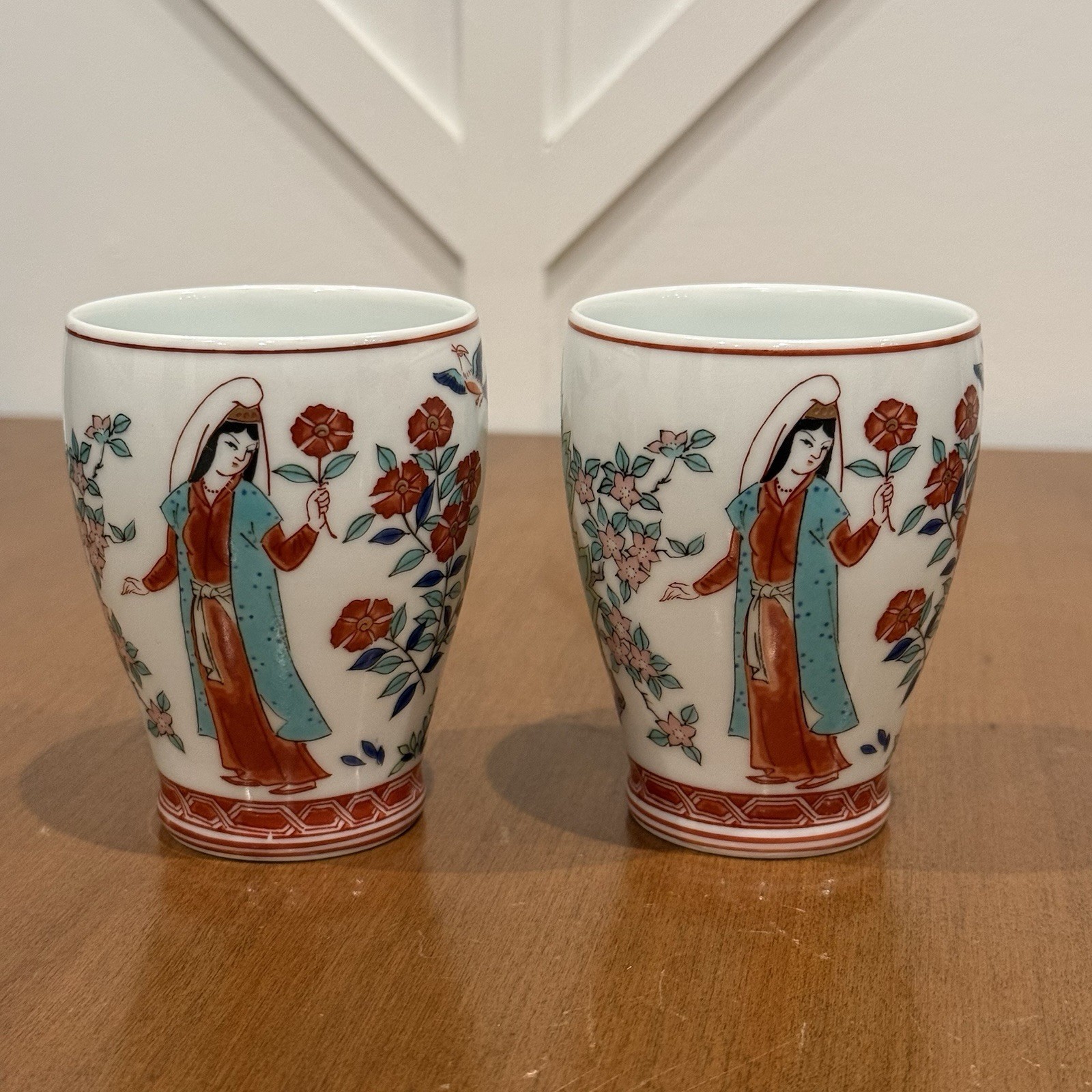 Vintage Imari Ware Porcelain Sake Cups Arita Set Of 2 Drinking Glasses Kanji