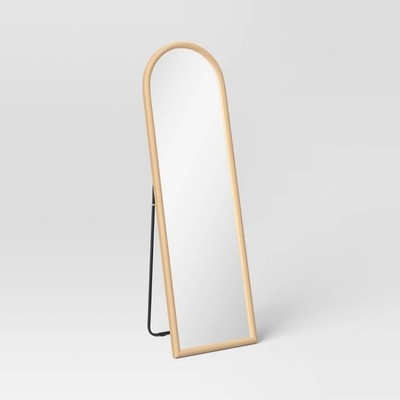 20'' x 65'' Arch Floor Mirror Natural Faux-Wood Polystyrene Frame Freestanding