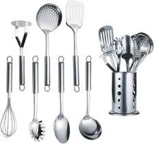 Cooking Utensil Set 8 Piece Stainless Steel Kitchen Tool Set with StandCooking