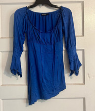 Nasty Gal Women's Blue Solid Square Neck Ruffle Bell Sleeve Mini Dress Sz 24