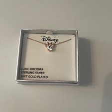 NEW Disney Sterling Silver Cubic Zirconia 14KT Gold Plated Minnie Mouse Necklace