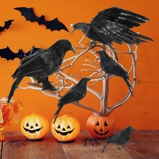 5 Pieces Halloween Crow Decorations Artificial Feathered Crow Props Realistic