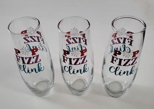 “Pop Fizz Clink” Cristar Champagne Clear Flute Glasses 9.6 oz. Set Of 3