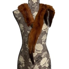 VTG Real Fur Stole Four Full Pelt Genuine Minks Heads Tails Reddish Brown Scarf