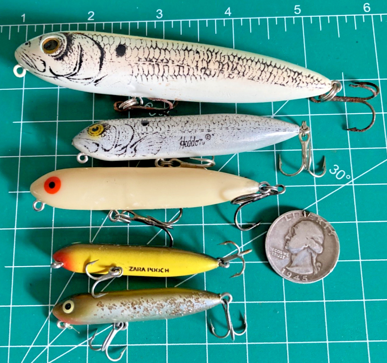LOT 5 TOPWATER LURES HEDDON ZARA POUCH ZARA PUPPY SURFACE CRANKBAITS BONE SPOOK - Image 2